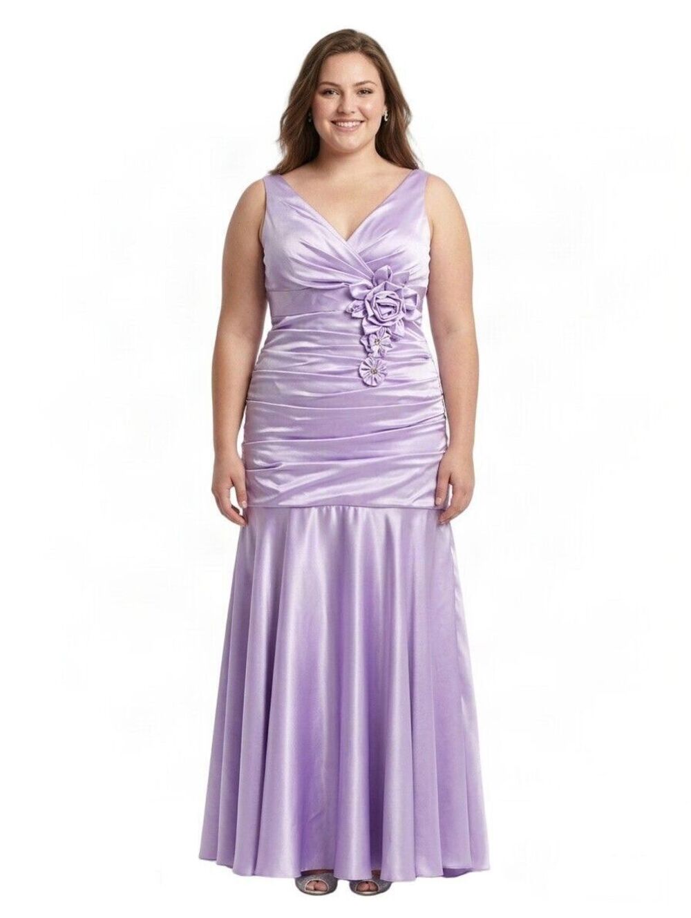 Cindy #1193 Long Satin Fit & Flare Bridesmaid Evening Gown-Size 4X- LILAC- NWT